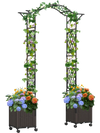 Garden arch trellis with two self-watering planter boxes on wheels, ideal for climbing plants and outdoor decor.