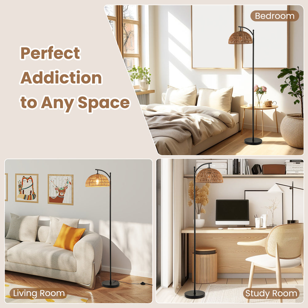 Arc floor lamp with hanging lampshade, 63 inches tall, perfect for living room, bedroom, or study use.