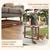 Four-panel wooden dog gate in brown, lightweight and foldable for easy storage and flexible pet containment indoors.