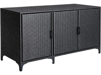 Costway 79 Gallon Patio Wicker Deck Box PE Rattan 3-Door Storage Cabinet 6 Compartments 71345982 New