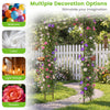 84-inch black garden arbor with multifunctional hooks, water bowl, and mesh tray for supporting climbing plants and decor.