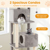 Large 84-inch gray cat tree with two condos, soft perches, and scratching posts for multi-cat households.