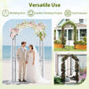 84-inch tall metal garden arch with gate, featuring elegant patterns, ideal for weddings and climbing plants.