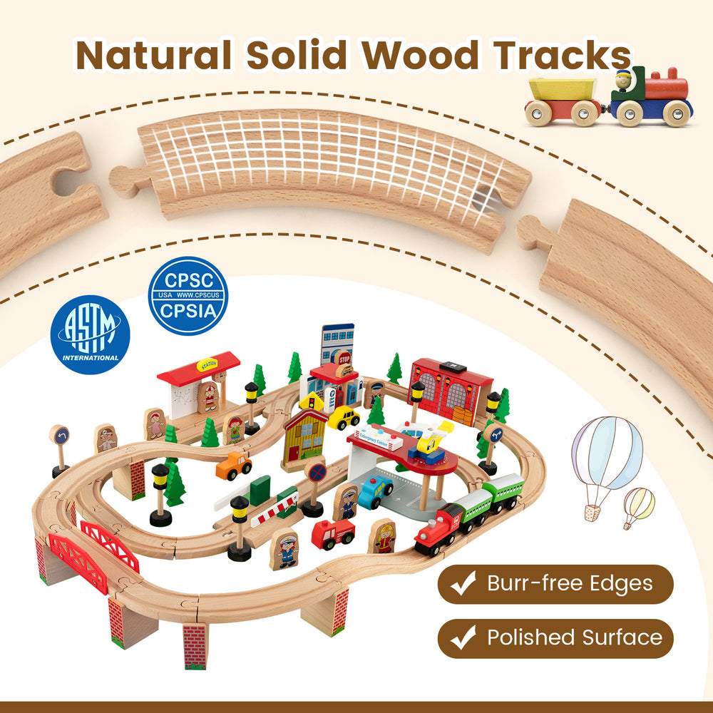 84-piece train and building block table with reversible top, featuring smooth edges for safe, creative play.
