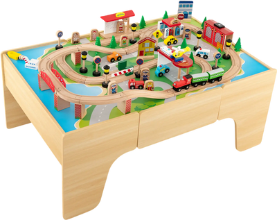 Costway 84-Pc Wooden Train Activity Table Reversible Top 38848868 New