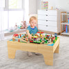 Wooden train and activity table with 84 pieces, featuring a reversible top for play and study, ideal for kids'.