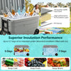 Portable 84 Quart wheeled ice cooler in gray features a durable HDPE shell and high-performance PU insulation for 5-7 days of ice retention.