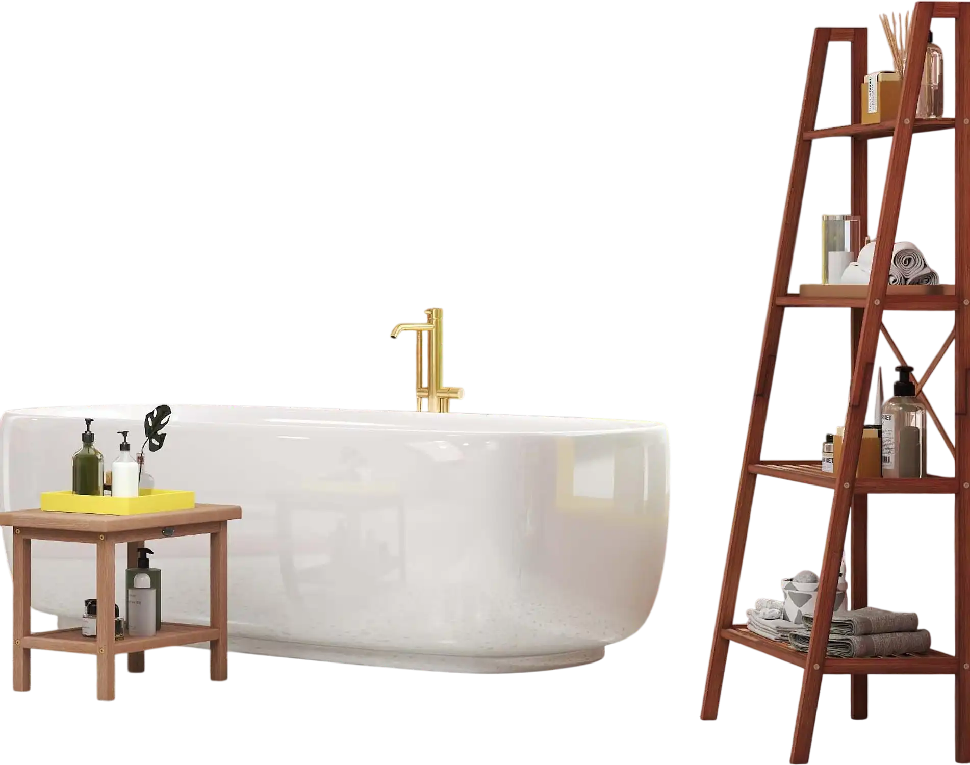 Costway 2-Piece Laundry Room Furniture Set Teak Utility Bench Bamboo Ladder Shelf 12056453 New