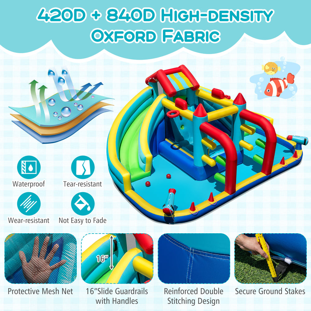 Inflatable double water slide park with obstacle course, made of 420D+840D Oxford fabric, ideal for outdoor fun.