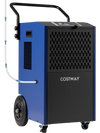 Commercial dehumidifier in blue with pump, designed for large spaces up to 7000 sq.ft, featuring wheels for easy.