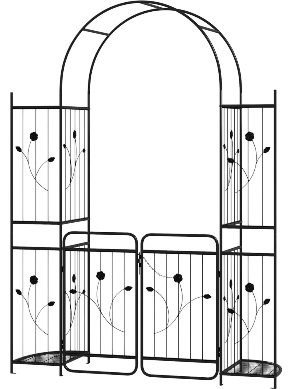 87 inch Tall Garden Arch with Gate Planter Shelves Climbing Trellises