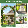 87-inch tall garden arch with lockable gate and two fan-shaped planter shelves for climbing plants and decorative.