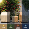 Patio furniture covers in beige, showcasing waterproof protection for a 3-piece bistro set against various weather.