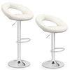 Height-adjustable bar stools with PU leather seats and chrome bases, perfect for kitchens or dining areas.