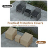 Patio furniture covers in beige, waterproof and sun-protective, shown before and after rain for 3-piece bistro set.