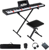 88-key electric piano keyboard with adjustable stand, stool, and portable bag, featuring 128 tones and MIDI function.