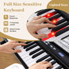 Full-size sensitive keyboard with lighted keys, featuring adjustable touch response and wood grain surface for enhanced.