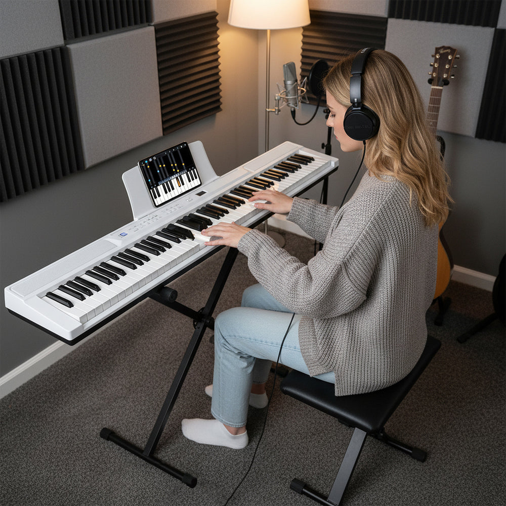 88-Key Electric Piano Keyboard with Adjustable Stand and  Portable Bag-White - Gallery View 1 of 11