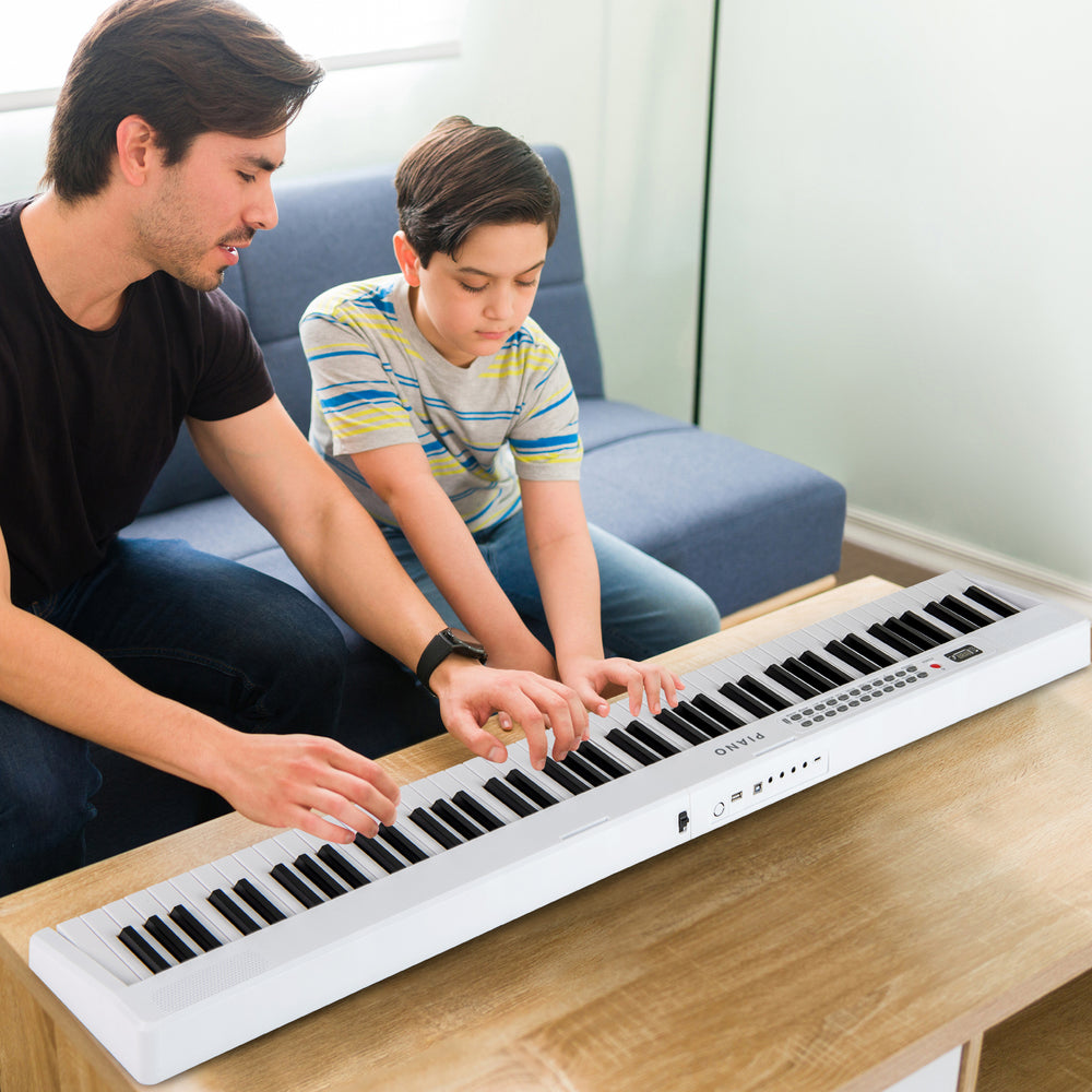 88 Key Foldable Electric Keyboard Piano with Wireless MIDI and Dual Speakers-White - Gallery View 1 of 11