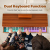 Dual keyboard function on the 88-key electric piano, showcasing vibrant keys for collaborative play and music creation.