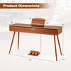 Product dimensions of the 88-key graded hammer action weighted keyboard in brown, featuring a push-pull drawer design.