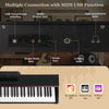 Back panel of the 88-key weighted keyboard showing MIDI USB, audio output, and pedal connections for versatile use.