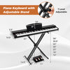 88-key keyboard piano set with adjustable stand, featuring dual speakers and removable music stand for versatile use.