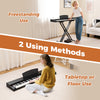 88-key keyboard piano set shown in freestanding and tabletop use, featuring adjustable stand and dual speakers for.