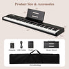 88-key piano keyboard with black wood texture keys, includes adapter, pedal, music stand, and portable bag for easy.