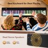 Dual keyboard piano with black wood texture keys, featuring dual stereo speakers for clear sound and rich tone.