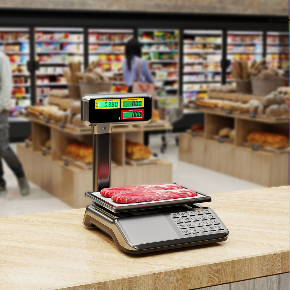 Digital commercial food scale with dual LCD display, 88 lb capacity, stainless steel platform for accurate measurements.