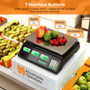 Digital price computing scale with dual LCD displays, 88 lb capacity, and 7 shortcut buttons for efficient transactions.