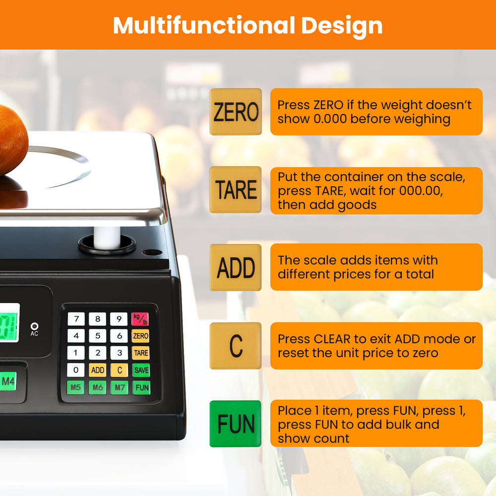Digital commercial food scale with dual LCD displays, 88 lb capacity, and stainless steel platform for accurate.