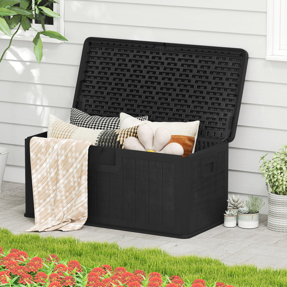 100 Gallon Large Deck Box with Lockable Lid for Patio-Black - Gallery View 1 of 10