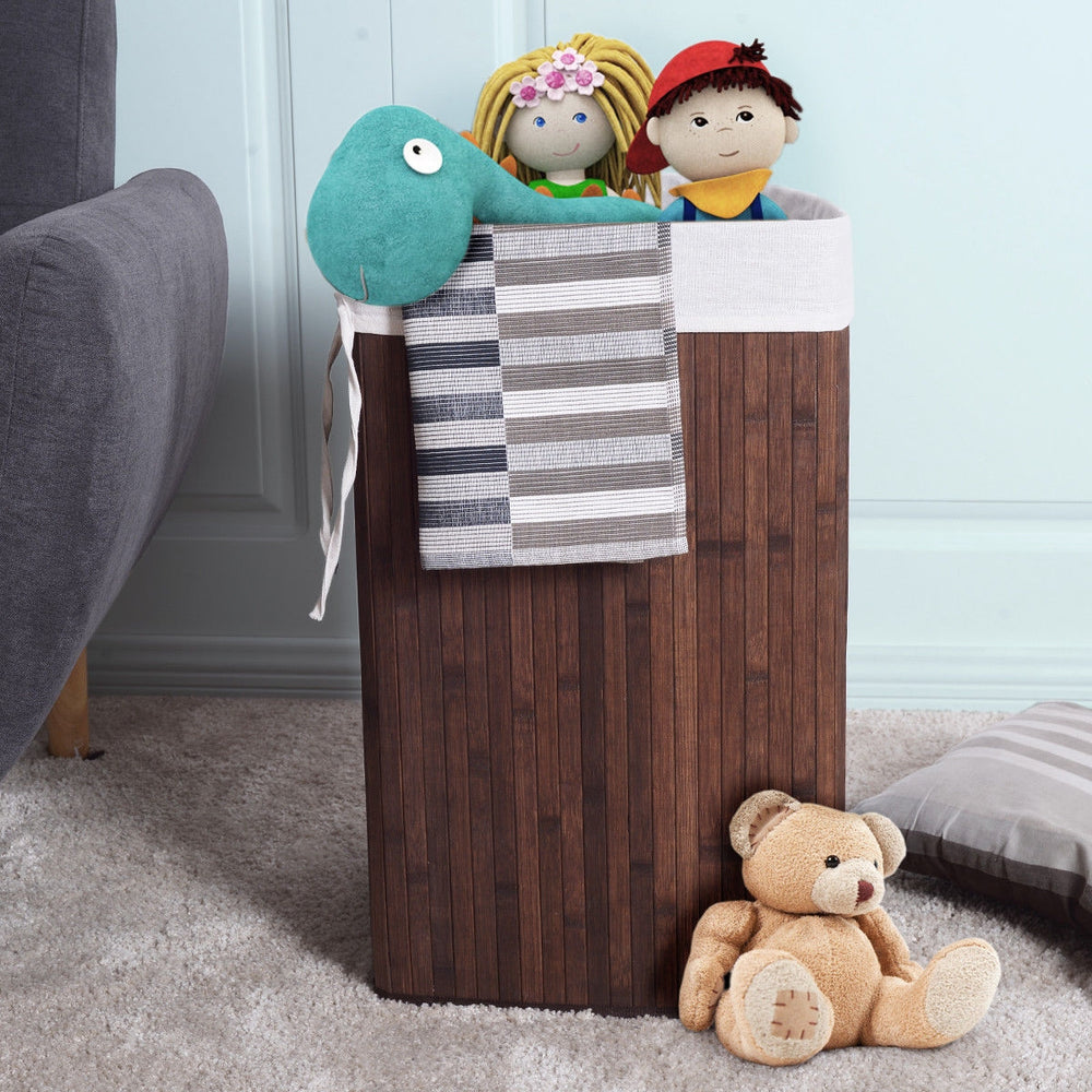 Corner Bamboo Hamper Laundry Basket-Brown - Gallery View 1 of 15