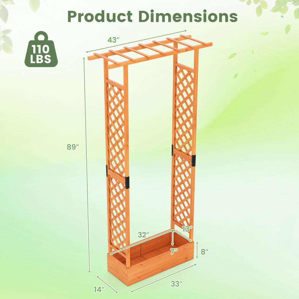 89-inch tall wooden raised garden bed with side trellis, featuring drainage holes for healthy plant growth and sturdy.