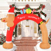 8-foot lighted inflatable Christmas dachshund arch with gift boxes, perfect for outdoor holiday decorations.