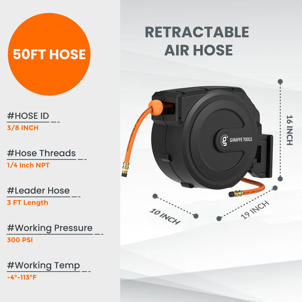 Giraffe Tools AWA15 Retractable Air Hose Reel PP Housing 3/8in-50ft New