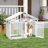 8-panel white plastic dog fence with locking door, ideal for indoor and outdoor pet containment.
