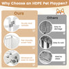 8-panel tall plastic dog fence in white, made of HDPE, waterproof, easy to clean, ideal for indoor or outdoor use.