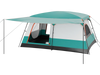 Spacious 8-10 person camping tent in green with double rooms, mesh windows, and a porch for outdoor relaxation.