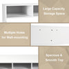 Wall-mounted floating desk in white with large capacity storage compartments, ideal for home or office organization.
