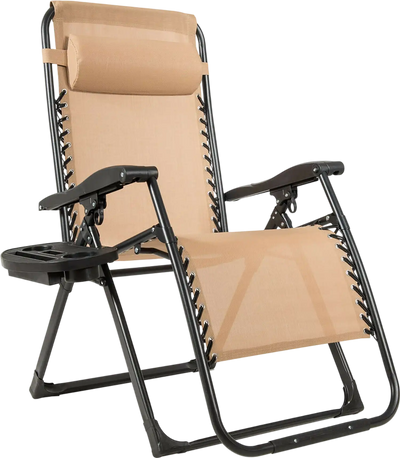 Costway Outdoor Oversize Chaise Lounge Chair Heavy Duty Cup Holder 95263081 New