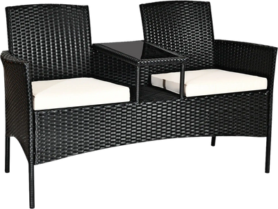 Costway Wicker Patio Conversation Furniture Set w/ Removable Cushions & Table 82750196 New