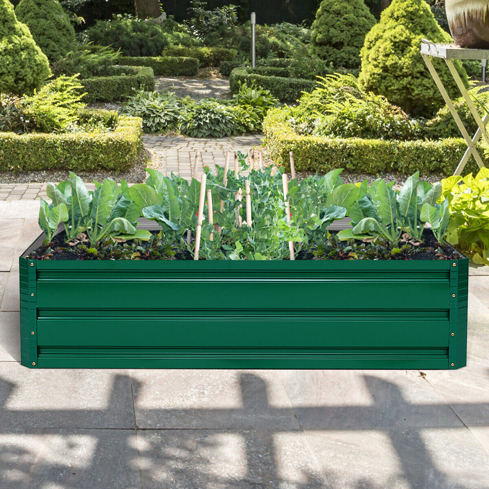 40-inch by 32-inch green metal raised garden bed filled with vegetables, ideal for backyard planting and easy.