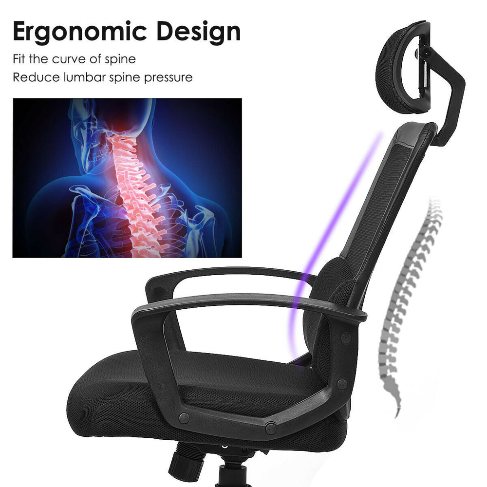 High back mesh office chair with ergonomic design, adjustable height, and breathable material for comfort and airflow.