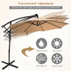 10 ft solar-powered LED patio offset umbrella in beige, featuring 360° rotation and weather-resistant fabric for.