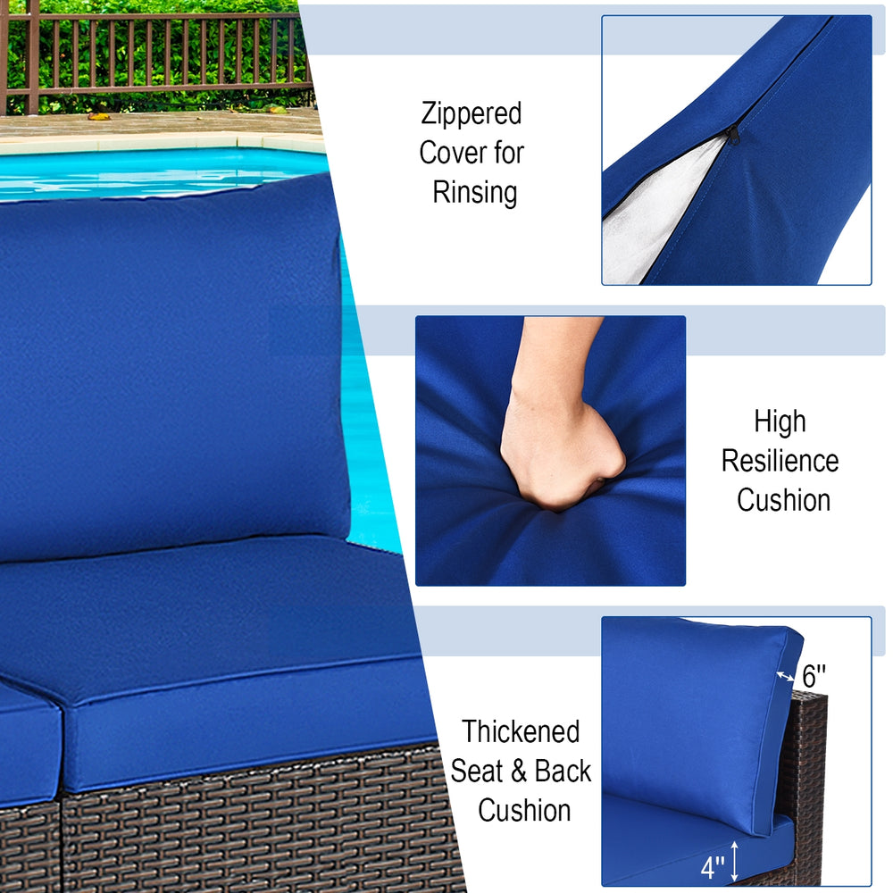 Navy blue armless sofa set with thickened cushions, featuring zippered covers for easy cleaning, ideal for outdoor.