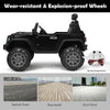 Black 12V kids ride-on truck with explosion-proof wheels, remote control, and spacious seat for outdoor fun.