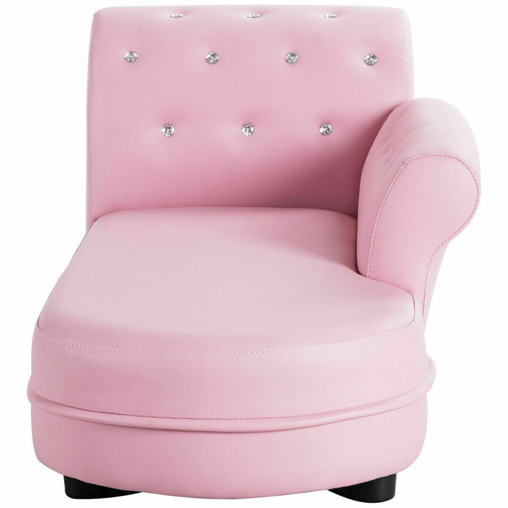 Pink Armrest Relax Chaise Lounge Kids Sofa with gem-studded backrest, perfect for slumber parties and reading.